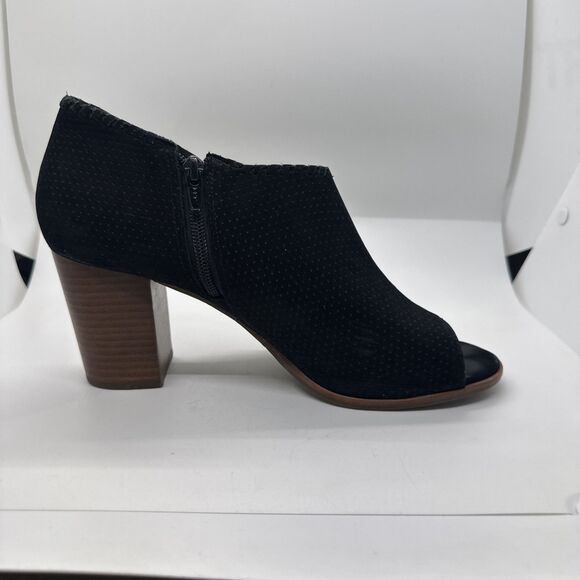 Jack Rogers Size 10 M Black Suede Peep Toe Booties Side Zip Stacked Heel Shoes - Picture 10 of 14